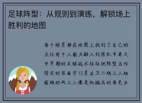 足球阵型：从规则到演练，解锁场上胜利的地图